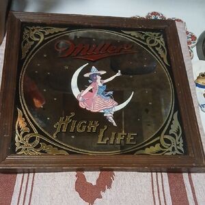 VINTAGE Mirrored Advertising Sign In Frame- MILLER HIGH LIFE 1979